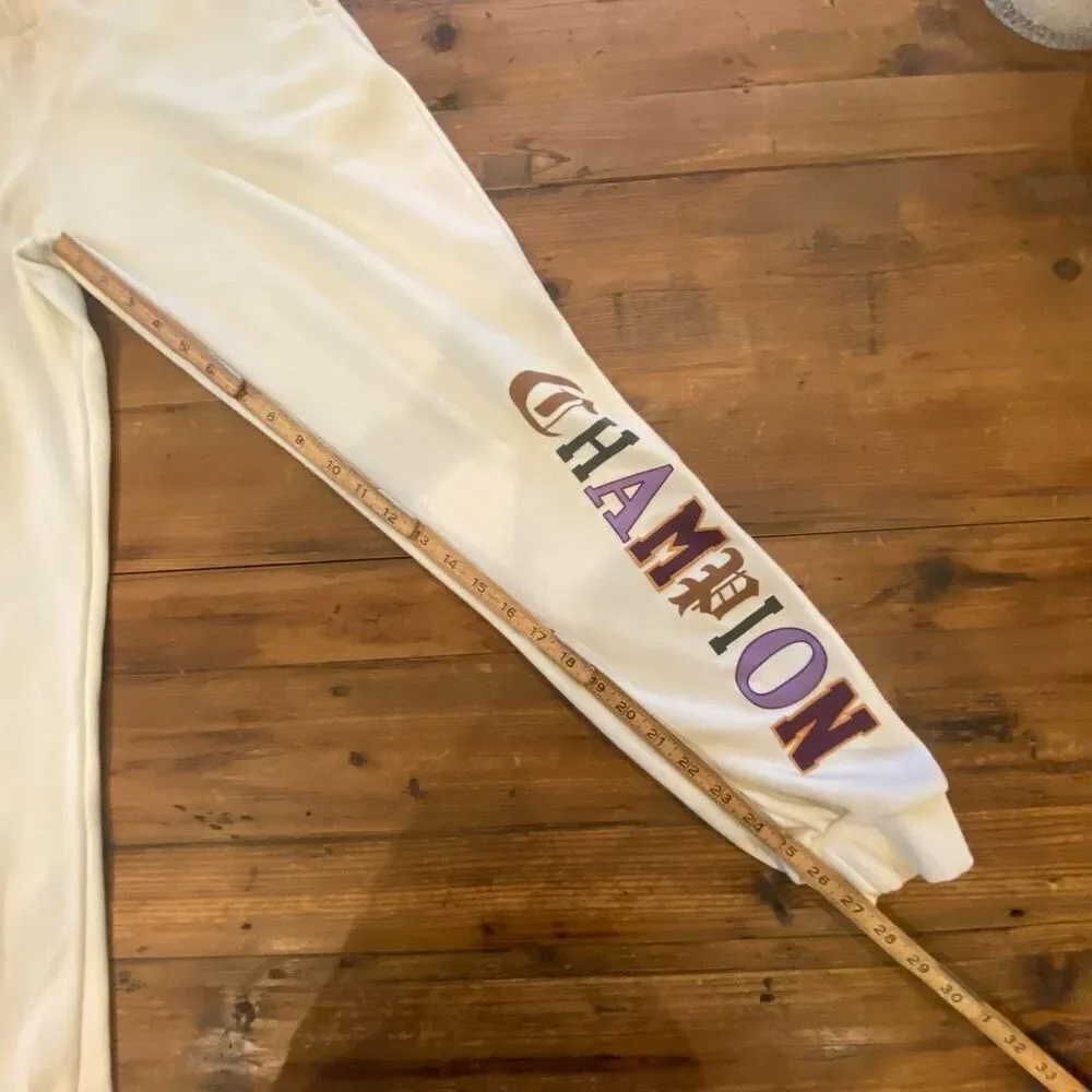 Champion Athletic Pants Off White Cream Multicolored Logo Youth Size L